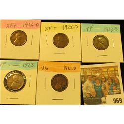 969 _ 1922D, 23P, S, 25D, & 26D  Lincoln Cents, VG to EF.