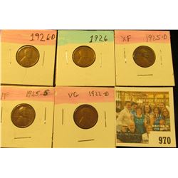 970 _ 1922D, 25D, S, 26P & D  Lincoln Cents, VG to EF.