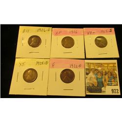 972 _ 1922D, 25D, S, 26P & D  Lincoln Cents, Fine to AU.