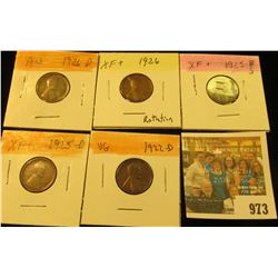 973 _ 1922D, 25D, S, 26P & D  Lincoln Cents, VG to AU.