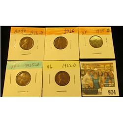 974 _ 1922D, 25D, S, 26P & D  Lincoln Cents, VG to AU.