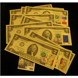 994 _ (11) Sequentially Numbered Series 1976 First Day of Issue Stamped & Postmarked $2 Federal Rese