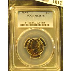 1017 _ 1993 P Jefferson Nickel PCGS slabbed MS66FS.