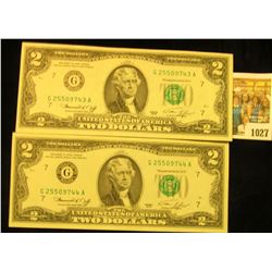 1027 _ (2) Consecutive Serial Number Two Dollar Series 1976 Federal Reserve Notes, all Crisp Uncircu