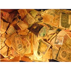 1033 _ Unsorted Box full of Old Foreign Currency, advertising notes, some facsimile notes, & possibl