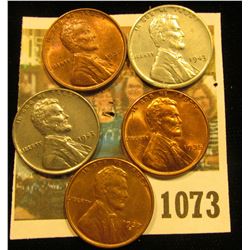 1073 _ 1935P, 37P, S, & (2) 43P Gem BU Lincoln Cents.