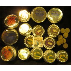 1086 _ Large group of Dairy Related container Lids and Old Dairy Tokens.