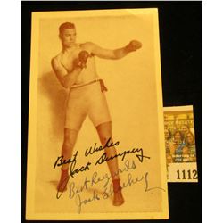 1112 _ Personally autographed Post card "Best Wishes Jack Dempsey Best Regards Jack Shockey", on an 