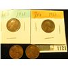 Image 1 : 1121 _ Pair of 1913 P EF & Pair of 1934 P Red-Brown Uncirculated Lincoln Cents.