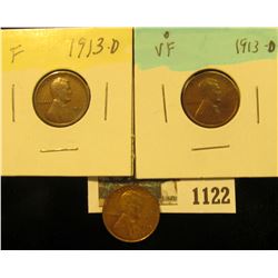 1122 _ Pair of 1913 D F-VF & 1930 P Brown Uncirculated Lincoln Cent.