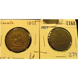 1168 _ 1852 & 1857 Bank of Upper Canada Half Penny Tokens, both depict St. George slaying the Dragon