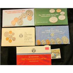 1214 _ 1987, 91, 92, 93, & 94 U.S. Mint sets. All original as issued. (total face value $9.10) Red B