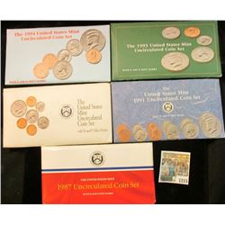 1215 _ 1987, 91, 92, 93, & 94 U.S. Mint sets. All original as issued. (total face value $9.10) Red B