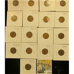 1224 _ (2) 1930P, (2) D, (2) S, (3) 34P, D, (2) 35P, D, S, (2) 36P, & 39P Wheat Cents, most are VG t