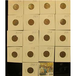 1226 _ (3) 1936P, D, S, (3) 37P, D, S, 38P, (3) 39P, & (3) 39S Wheat Cents, most are VG to F. All ca