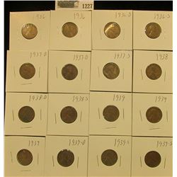1227 _ (2) 1936P, D, S, (2) 37D, S, 38P, D, S, (3) 39P, D, & (2) 39S Wheat Cents, most are VG to F. 