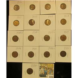 1228 _ (2) 1936P, D, S, (3) 37P, S, 38P, D, S, (3) 39P, & (3) 39S Wheat Cents, most are VG to F. All