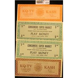 1231 _ Ca. 1950 (2) different $1 & (2) different $5 "Merchandise Certificate Not Transferable KQ-TV 