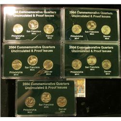 1337 _ 2004 Philadelphia, Denver & San Francisco Uncirculated & Proof Issues cased Quarter Set. (5) 