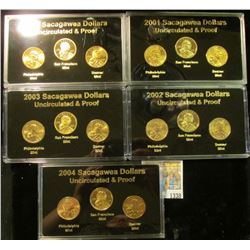 1338 _ "Sacagawea Dollar 2000-2001-2002-2003-2004" Five-cased sets each containing P, D, S coins, al