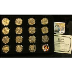 1407 _ Sixteen-piece Sacagawea BU or Proof Sacagawea Dollar Set in a velvet-lined case with COA. Con