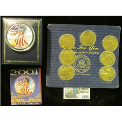 1408 _ Seven-piece Set of Presidential Medals; & 2001 enameled Silver American Eagle One Ounce in a 