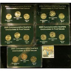 1410 _ 2005 Proof & Uncirculated  P, D, & S Statehood Quarters in five cases and stored in a box.