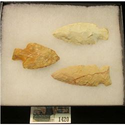 1420 _ Pair of Stemmed & a side-nothed Flint Native American Artifacts in 5" x 6" glass-fronted case