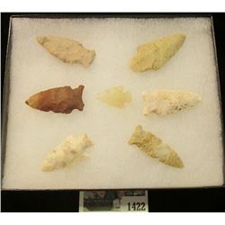 1422 _ (7) Small Native American Bird Points in a 5" x 6" glass-fronted case. (7 pcs. total).