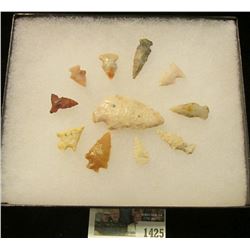 1425 _ (11) Small Native American Bird Points in a 5" x 6" glass-fronted case. (11 pcs. total).