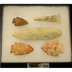 1426 _ (1) Spear, (1) Drill, & (3) Small Arrow heads, all Native American Artifacts from the Collect