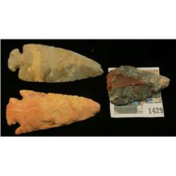 1429 _ Triangular Blad, Corner-notched Spear Point, and a St. Charles Dove Tail Native American Flin