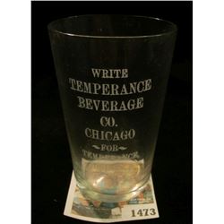 1473 _ Old Temperance Shot Glass   Etched Crystal.  Write Temperance Beverage Co. Chicago For Temper
