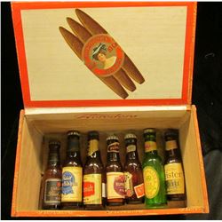 1481 _  Florodora for 10 Cent Cigars  Wooden Cigar Box containing numerous miniature Whiskey Bottles