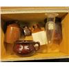 Image 3 : 1483 _ "1 oz. Vitax USA" Medicine Funnel; Square Stoneware Whiskey Flask; small stoneware Whiskey Ju