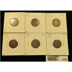 1493 _ 1892, 93, 95, 96, 97, & 98 Indian Head Cents in Good to EF. Priced to sell at over $30.00.