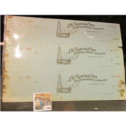 1501 _ Unissued Sheet of Five attached Checks from the 1910 era Oil Boom in Oklahoma. "J.W. Smith & 