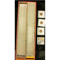 1502 _ Red 14" Double Row Stock Box full of carded, ready for Flea Market 1955-56 Wheat Cents.