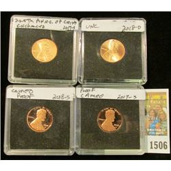 1506 _ 2017 S BU (225th Anniversary of the Lincoln Cent); 2017 S Frosted Proof; 2018 D BU, & 2018 S 