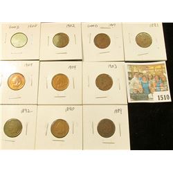 1510 _ 1881, 89. 90, 92, 1900, 01, 02, 03, 04, & 05 Carded and ready to sell Indian Head Cents. (10 