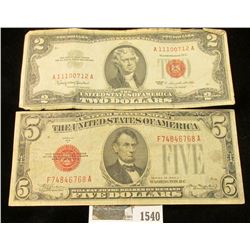 1540 _ $2 Series 1963 & Series 1928C $5 both "Red Seals" United States Notes.