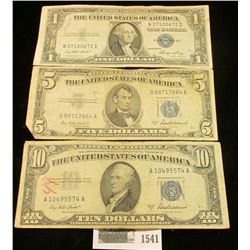 1541 _ Series 1935E $1, Series 1953A $5, & Series 1953A $10 U.S. Silver Certificates.