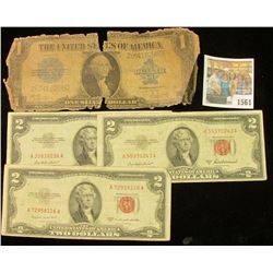 1561 _ Series of 1923 One Dollar "Blanket" Silver Certificate, ragged; & Series 1953, 53A, & 53B $5