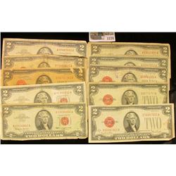 1570 _ (10) Various Series $2 "Red Seal" U.S. Bank Notes. Dating back to 1928.
