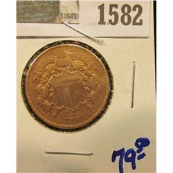 1582 _ 1864 U.S. Two Cent Piece. Partial "WE" still visible.