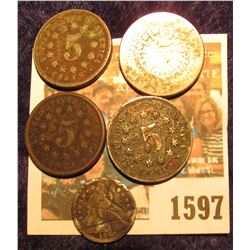 1597 _ 1866, (2) 1867, & 1873 U.S. Shield Nickels; & 1840 Silver Seated Liberty Half Dime.