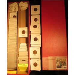 1603 _ Red 14" Double Row Stock Box 80% full of carded, ready for Flea Market 1928-38 Wheat Cents.