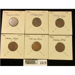 1619 _ 1879, 86, 96, 1901, 05, & 09  Indian Head Cents. Grading up to VG.