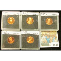 1645 _ 1999 S, 2003 S, 2004 S, 2005 S, & 2006 S  Proof Lincoln Cents in special holders.