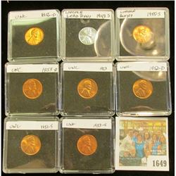 1649 _ 1943S Circ., 51S, 52D, 53P, D, S, 55S, & 56D BU Lincoln Cents in special holders.